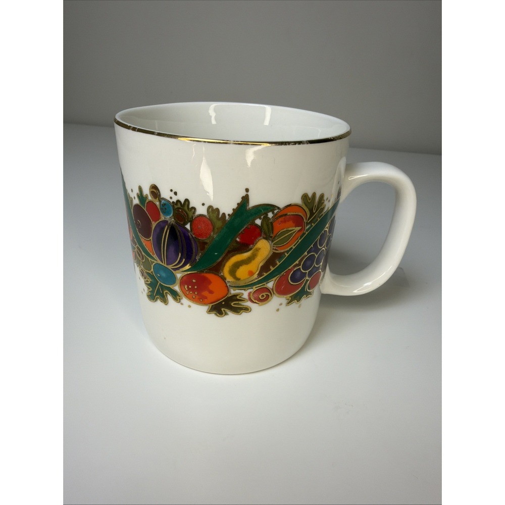 Bob Mackie Design Group Coffee Mug Fruit and Ribbon 2000 Art Deco Cottagecore